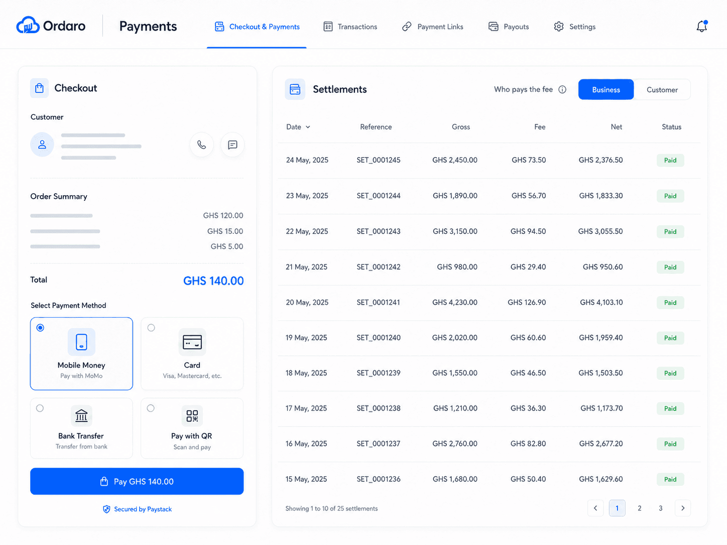 MoMo and card checkout via Paystack