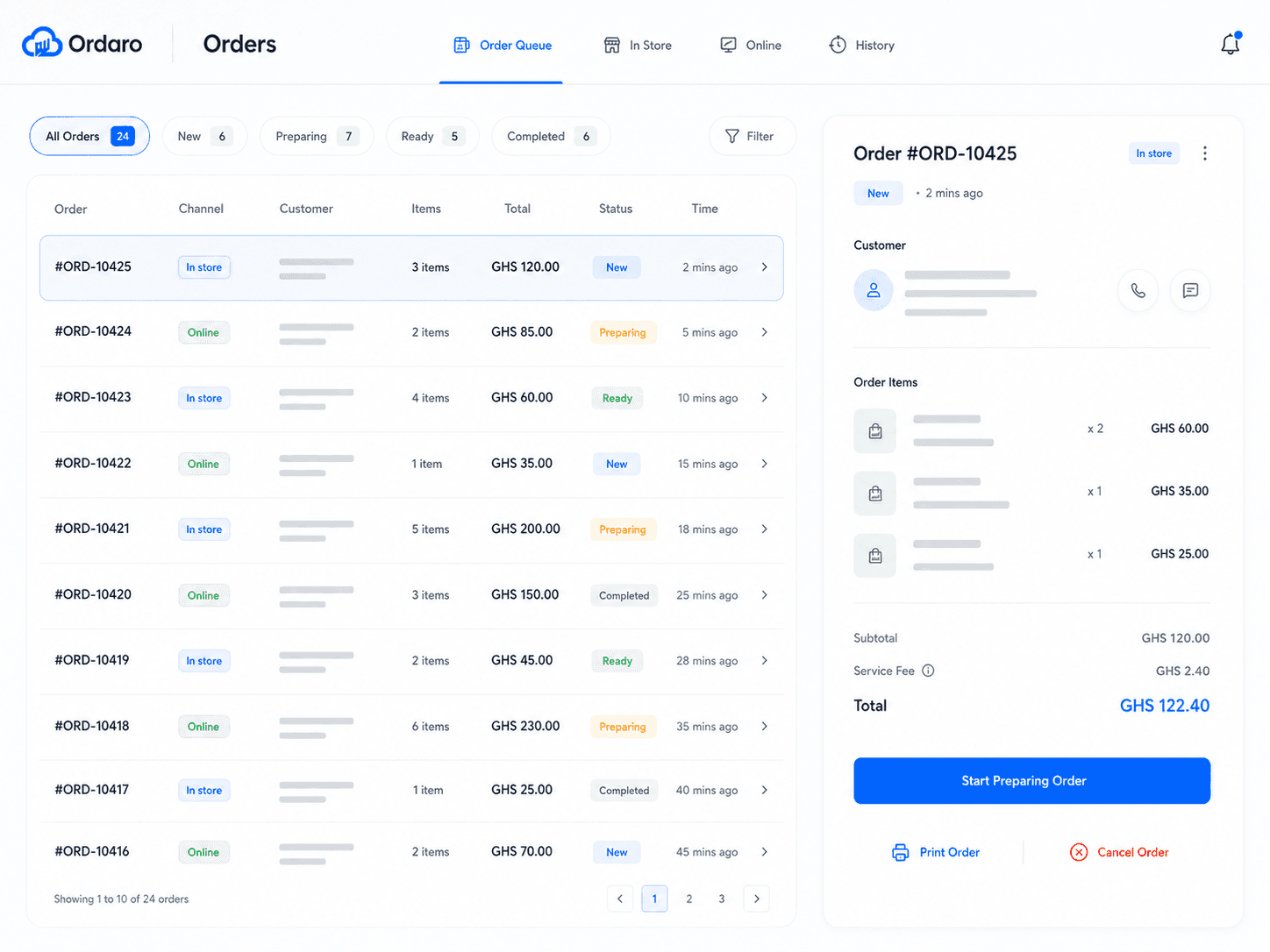 In-store and online orders in one queue